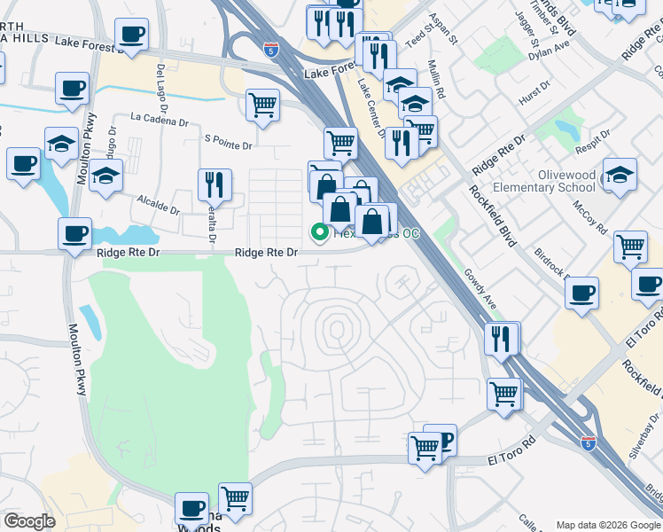 map of restaurants, bars, coffee shops, grocery stores, and more near 2359 Via Mariposa East in Laguna Woods
