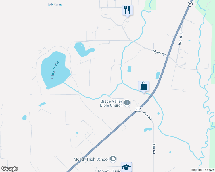 map of restaurants, bars, coffee shops, grocery stores, and more near 2035 Morris Drive in Moody