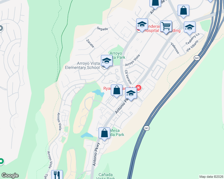 map of restaurants, bars, coffee shops, grocery stores, and more near 4 Vía Ermitas in Rancho Santa Margarita