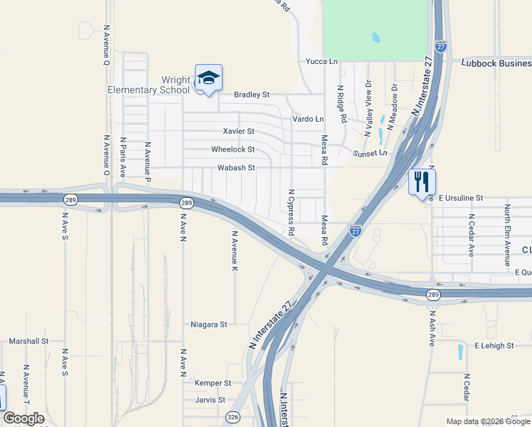 map of restaurants, bars, coffee shops, grocery stores, and more near 914 Tulane St in Lubbock