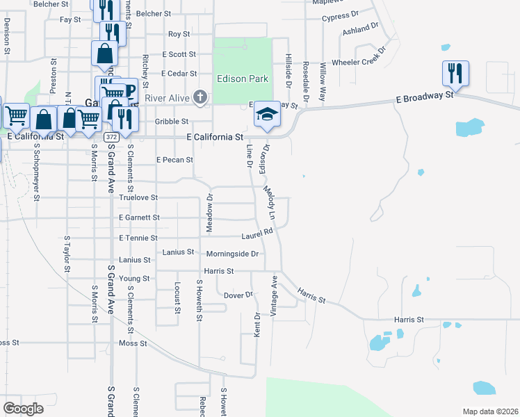 map of restaurants, bars, coffee shops, grocery stores, and more near 401 Melody Lane in Gainesville