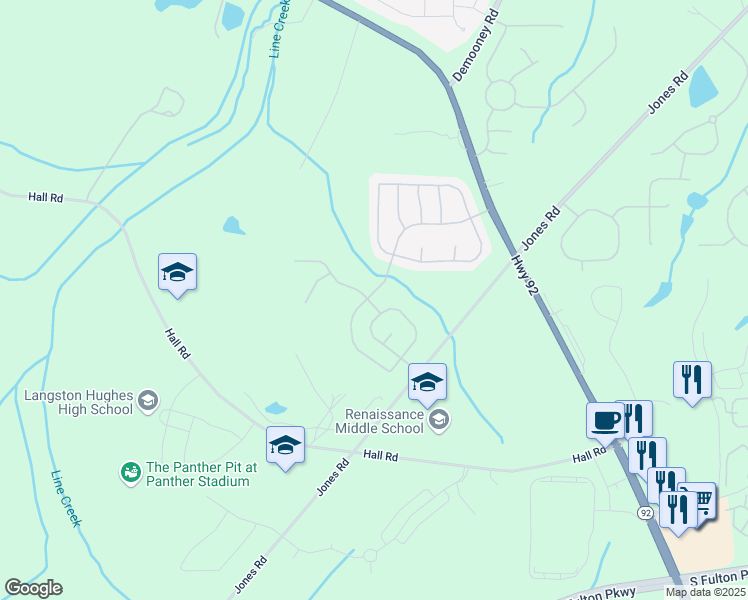 map of restaurants, bars, coffee shops, grocery stores, and more near 7267 Appaloosa Cove in Fairburn