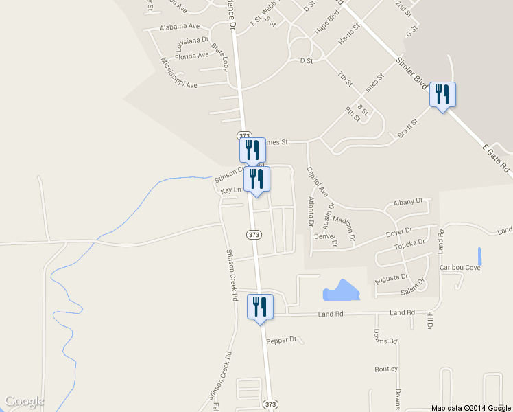 map of restaurants, bars, coffee shops, grocery stores, and more near 4226 Mississippi 373 in Columbus