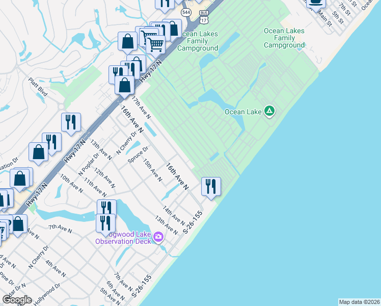 map of restaurants, bars, coffee shops, grocery stores, and more near 1475 Mermaid Drive in Myrtle Beach