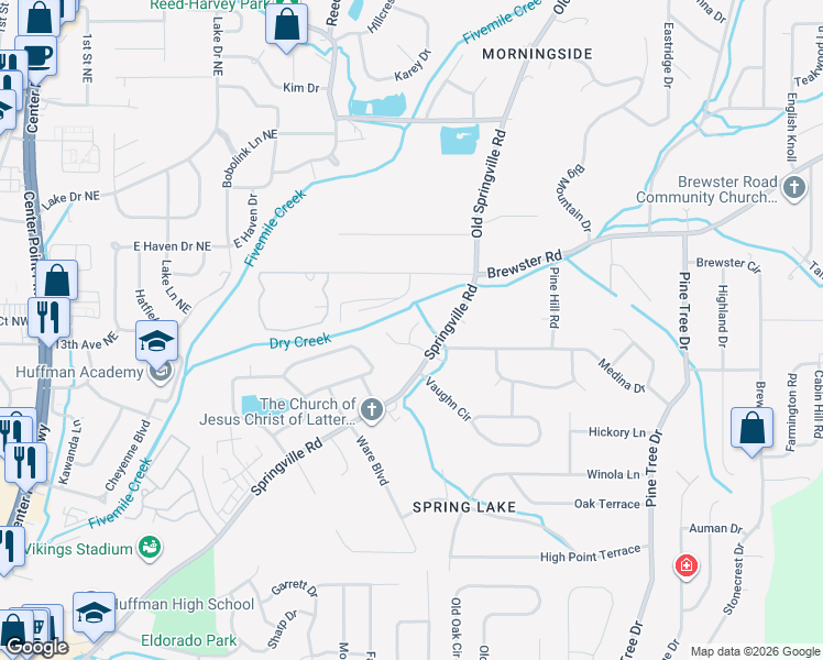 map of restaurants, bars, coffee shops, grocery stores, and more near 1501 Springlake Drive in Birmingham