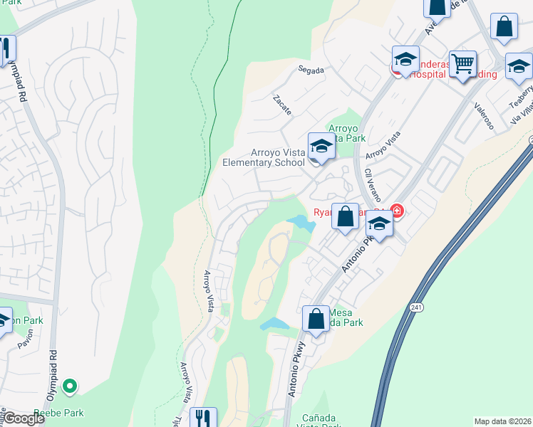 map of restaurants, bars, coffee shops, grocery stores, and more near 16 Cuervo in Rancho Santa Margarita