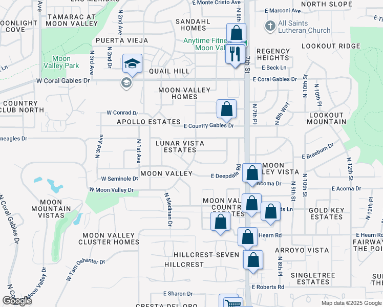map of restaurants, bars, coffee shops, grocery stores, and more near 302 East Braeburn Drive in Phoenix