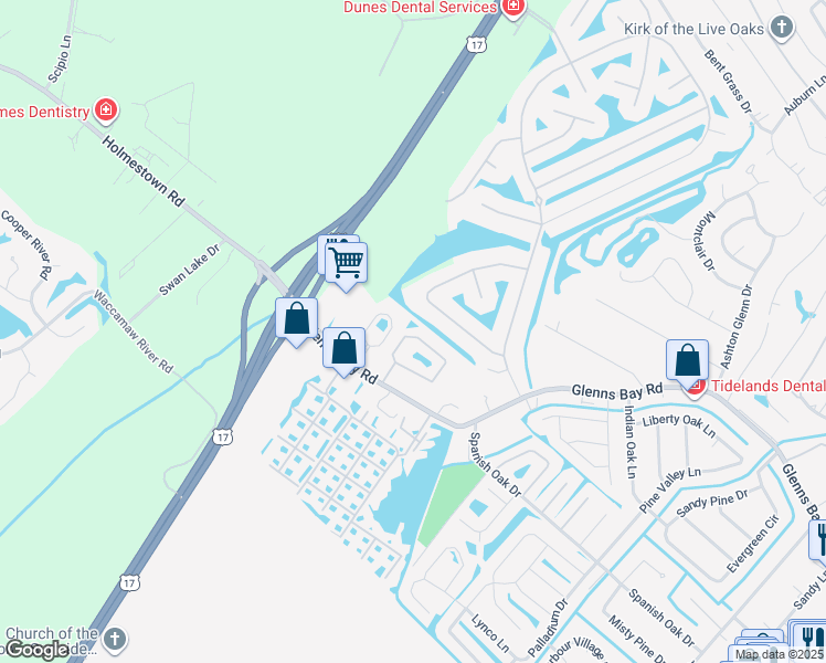 map of restaurants, bars, coffee shops, grocery stores, and more near 649 Evers Loop in Surfside Beach