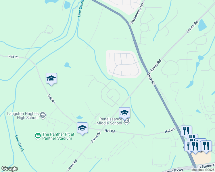 map of restaurants, bars, coffee shops, grocery stores, and more near 7267 Appaloosa Cove in Fairburn