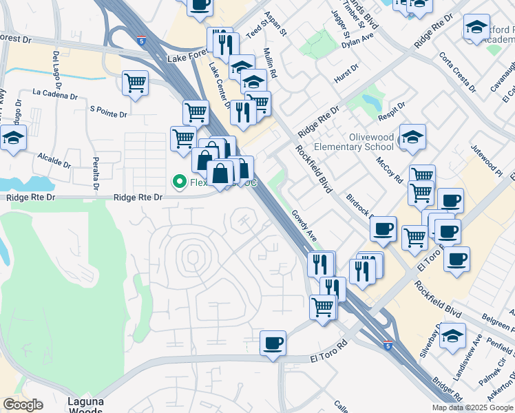 map of restaurants, bars, coffee shops, grocery stores, and more near 2233 Via Puerta in Laguna Woods