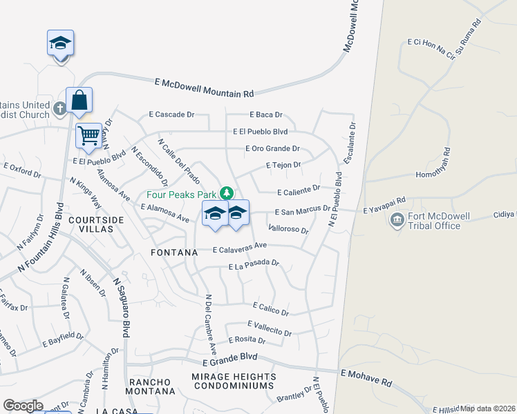 map of restaurants, bars, coffee shops, grocery stores, and more near 17316 East San Marcus Drive in Fountain Hills