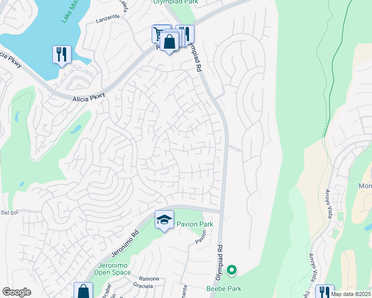 map of restaurants, bars, coffee shops, grocery stores, and more near 28435 Barbosa in Mission Viejo