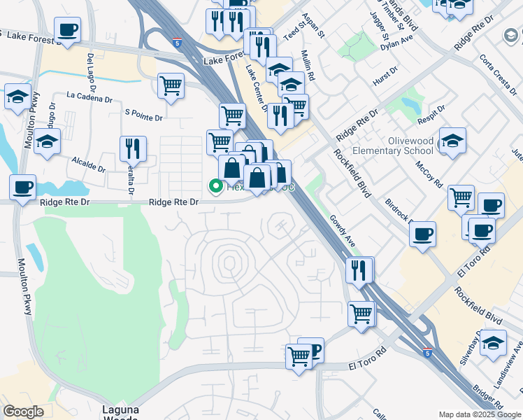 map of restaurants, bars, coffee shops, grocery stores, and more near 2251 Via Mariposa East in Laguna Woods