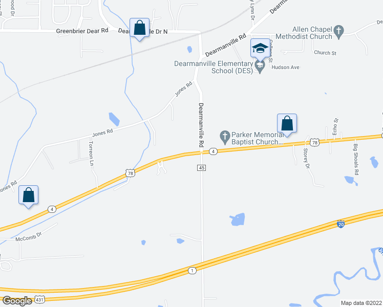 map of restaurants, bars, coffee shops, grocery stores, and more near 3882 U.S. 78 in Anniston