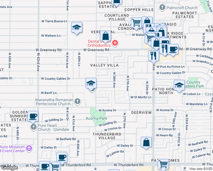 map of restaurants, bars, coffee shops, grocery stores, and more near 3822 West Mauna Loa Lane in Phoenix