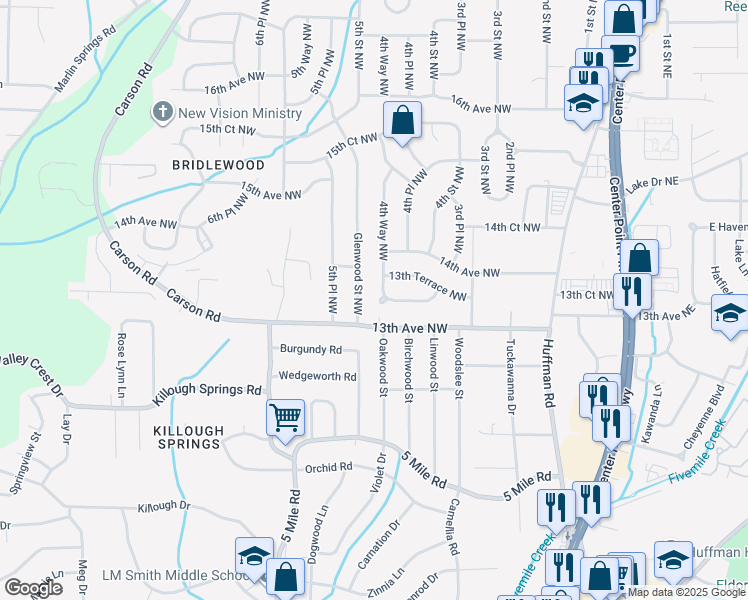 map of restaurants, bars, coffee shops, grocery stores, and more near 441 13th Court Northwest in Birmingham