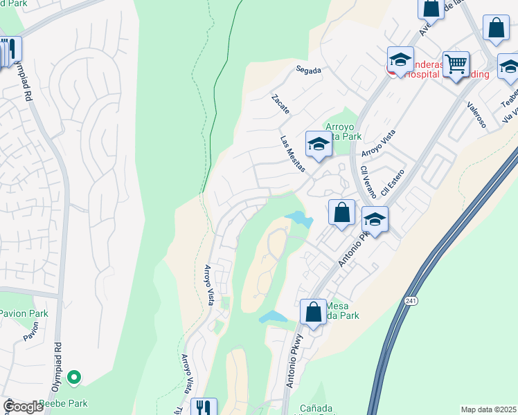 map of restaurants, bars, coffee shops, grocery stores, and more near 17 Alondra in Rancho Santa Margarita