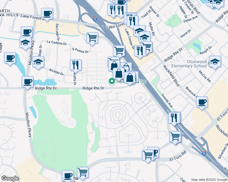 map of restaurants, bars, coffee shops, grocery stores, and more near 2358 Via Mariposa East in Laguna Woods
