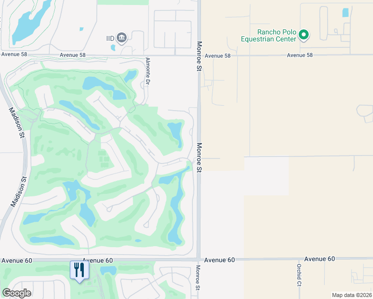 map of restaurants, bars, coffee shops, grocery stores, and more near 58923 Jerez in La Quinta