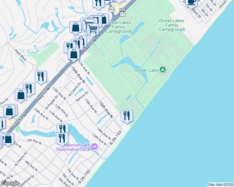 map of restaurants, bars, coffee shops, grocery stores, and more near 1475 Mermaid Drive in Myrtle Beach