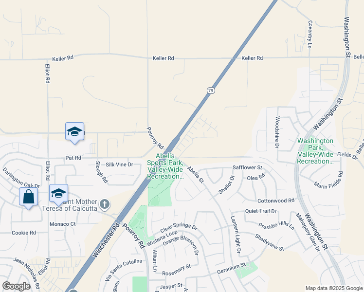 map of restaurants, bars, coffee shops, grocery stores, and more near 34495 Agave Drive in Winchester