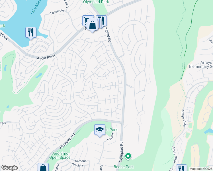 map of restaurants, bars, coffee shops, grocery stores, and more near 28495 Barbosa in Mission Viejo