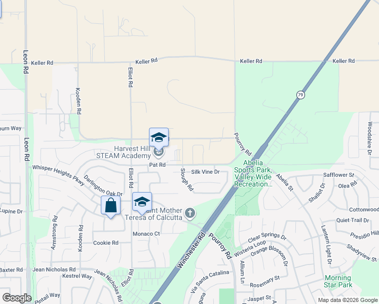map of restaurants, bars, coffee shops, grocery stores, and more near 34204 Aspen Alley in Winchester
