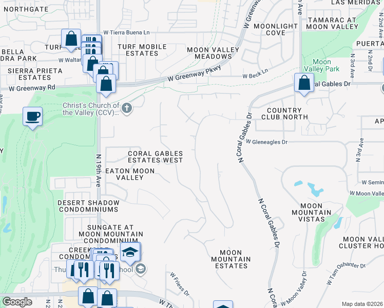 map of restaurants, bars, coffee shops, grocery stores, and more near 14802 North 15th Avenue in Phoenix