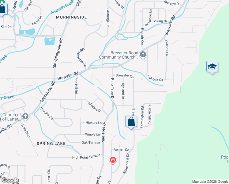 map of restaurants, bars, coffee shops, grocery stores, and more near 1525 Pine Tree Drive in Birmingham