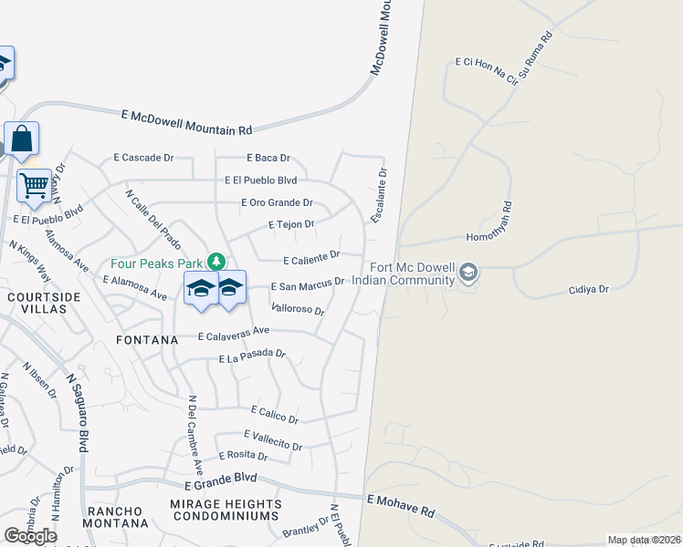 map of restaurants, bars, coffee shops, grocery stores, and more near 17438 E San Marcus Dr in Fountain Hills