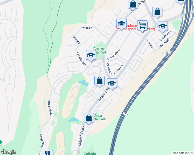 map of restaurants, bars, coffee shops, grocery stores, and more near 25 Vía Ermitas in Rancho Santa Margarita