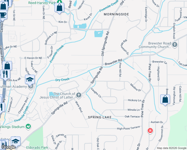 map of restaurants, bars, coffee shops, grocery stores, and more near 1512 Springville Road in Birmingham