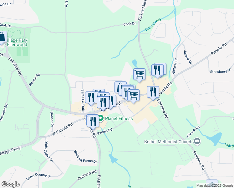 map of restaurants, bars, coffee shops, grocery stores, and more near 50 Wabash Dr in Ellenwood