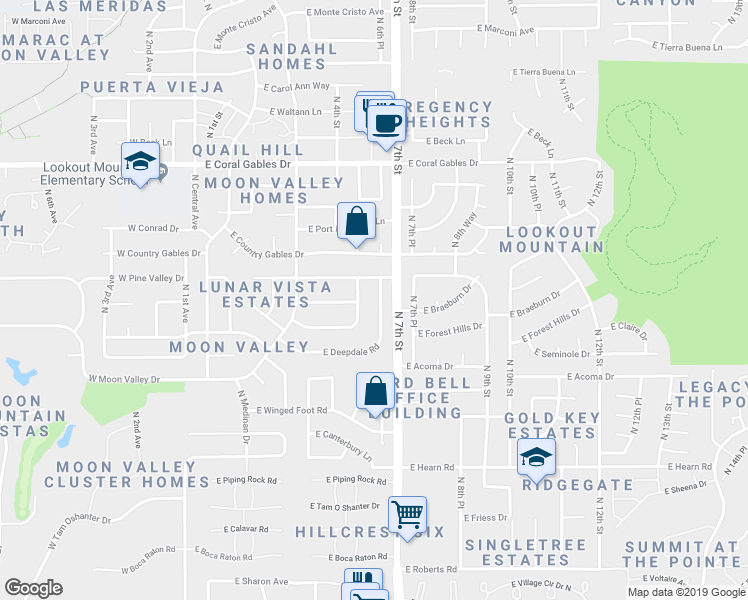 map of restaurants, bars, coffee shops, grocery stores, and more near 616 East Deepdale Road in Phoenix