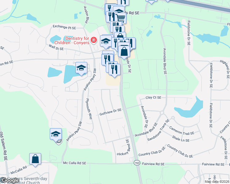map of restaurants, bars, coffee shops, grocery stores, and more near 2135 Fairway Court Southeast in Conyers