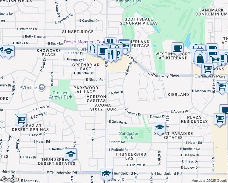 map of restaurants, bars, coffee shops, grocery stores, and more near 6426 East Helm Drive in Scottsdale