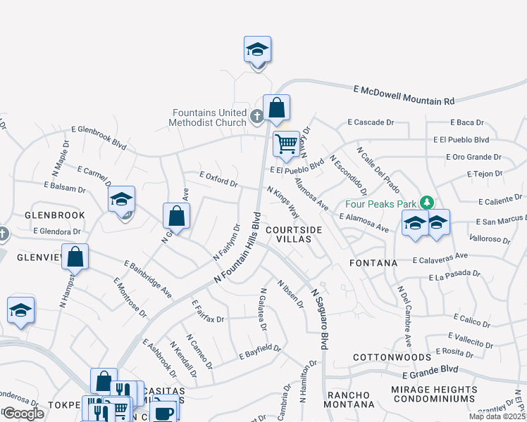 map of restaurants, bars, coffee shops, grocery stores, and more near 14818 North Fountain Hills Boulevard in Fountain Hills