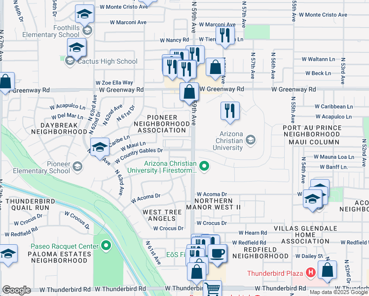 map of restaurants, bars, coffee shops, grocery stores, and more near 219 West Country Gables Drive in Glendale