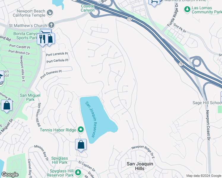map of restaurants, bars, coffee shops, grocery stores, and more near 7 Vincennes in Newport Beach