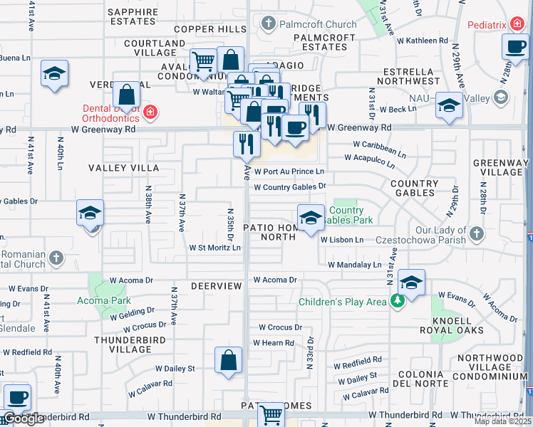 map of restaurants, bars, coffee shops, grocery stores, and more near 3428 West Banff Lane in Phoenix