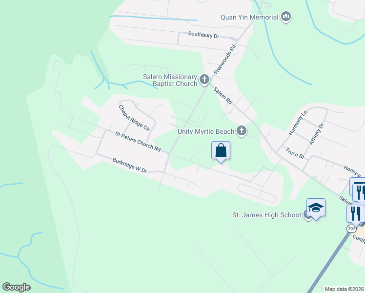 map of restaurants, bars, coffee shops, grocery stores, and more near 11245 Freewoods Road in Myrtle Beach