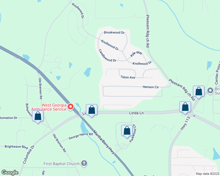 map of restaurants, bars, coffee shops, grocery stores, and more near 270 Henson Circle in Carrollton