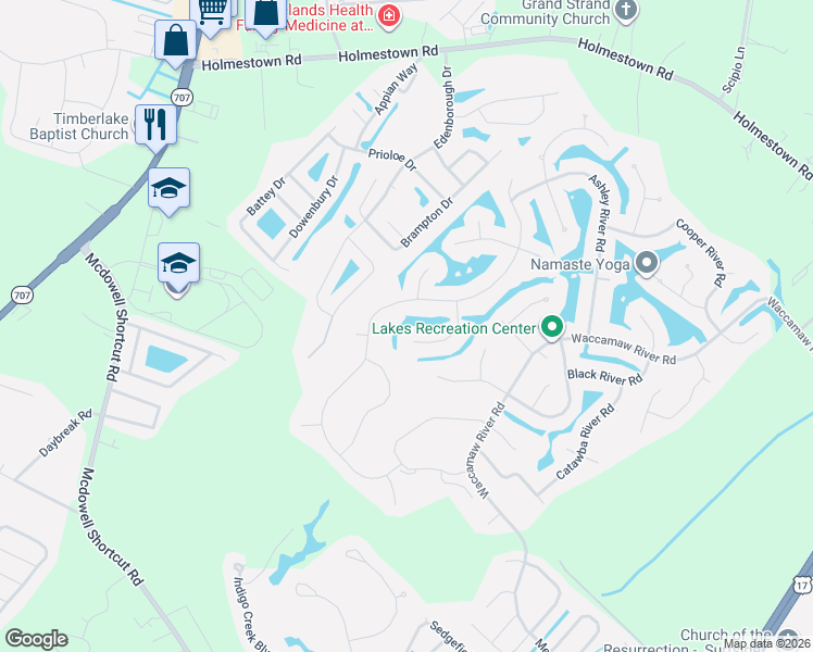 map of restaurants, bars, coffee shops, grocery stores, and more near 618 Broad River Road in Myrtle Beach