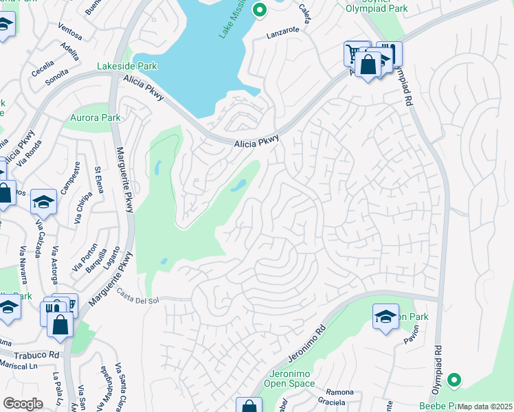 map of restaurants, bars, coffee shops, grocery stores, and more near 28071 Calle Valdes in Mission Viejo