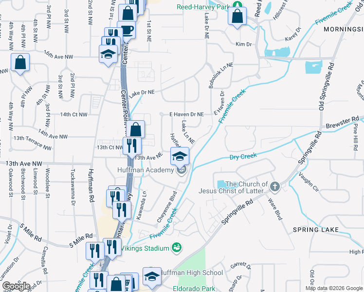 map of restaurants, bars, coffee shops, grocery stores, and more near 1305 Hatfield Lane in Birmingham