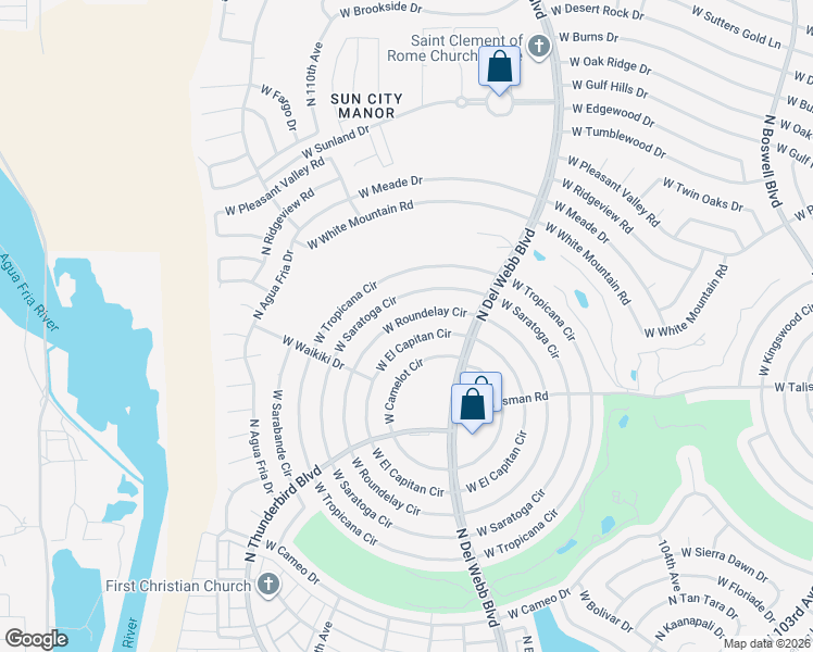 map of restaurants, bars, coffee shops, grocery stores, and more near 10725 W Roundelay Cir in Sun City