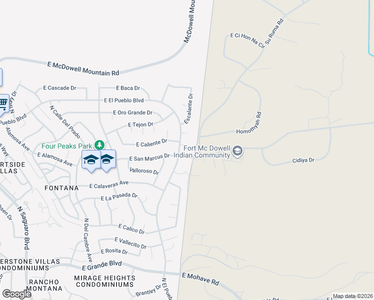 map of restaurants, bars, coffee shops, grocery stores, and more near 17509 East Yamu Kiva Circle in Fountain Hills