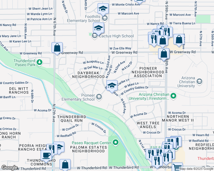 map of restaurants, bars, coffee shops, grocery stores, and more near 6223 West Port Au Prince Lane in Glendale