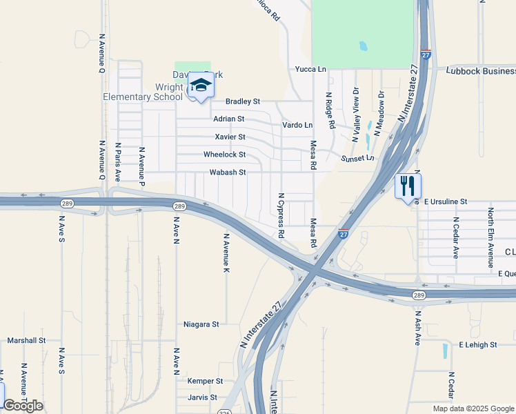 map of restaurants, bars, coffee shops, grocery stores, and more near 914 Tulane St in Lubbock