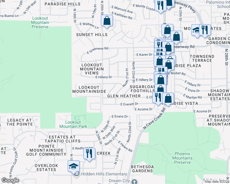 map of restaurants, bars, coffee shops, grocery stores, and more near 14831 North 21st Street in Phoenix